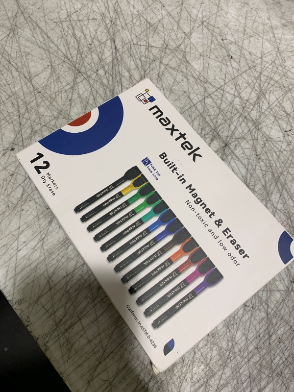Photo 1 of maxtek Magnetic Whiteboard Markers - 12 Count Colorful Fine Tip Dry Erase Markers with Eraser for Kids, Low Odor Thin Markers for Calendar Boards