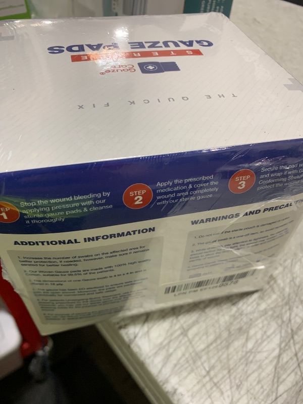 Photo 1 of 100pc Large Sterile Gauze Pads 4x4 Sterile for Wounds Bulk - 12ply Woven Gauze Sponges 4x4 Sterile - USP IV Breathable Mesh 4x4 Gauze Pads Sterile for Enhanced Absorption - First Aid Medical