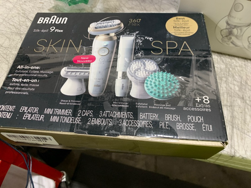 Photo 1 of Braun Epilator Silk-épil 9 Flex SkinSpa, Hair Removal Device, 360 Flex and Pivoting Head, Wet and Dry, Includes Shaver Head, Trimmer Comb, Massage Pad, Exfoliation Brush and BodyTrimmer, SES9-481 3D