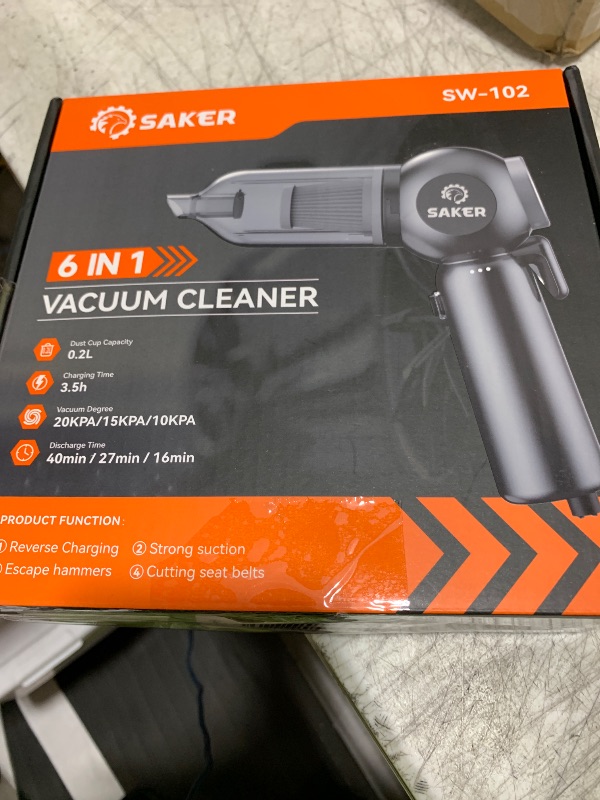 Photo 1 of Saker Portable Car Vacuum Cordless 20000Pa 6 in 1 Multifunctional Adjustable Small Handheld Vacuum 7800mAH with Brushless Motor, for Car Home and Office SW-102
