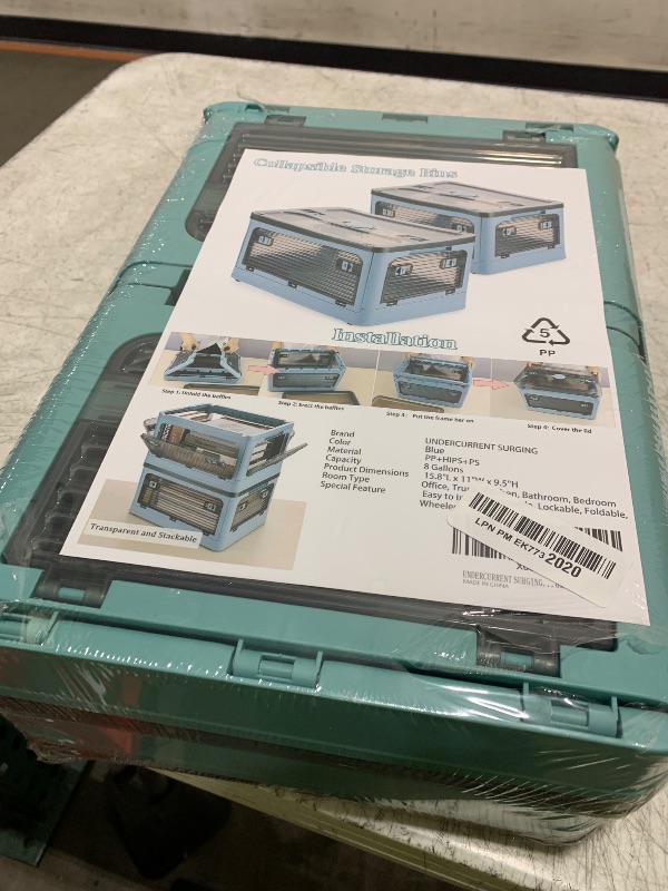 Photo 1 of UNDERCURRENT SURGING Collapsible Storage Bins,Storage Bins with Lids,Stackable 8.2Gal Folding Storage Box (22L, Blue 2 Pack)