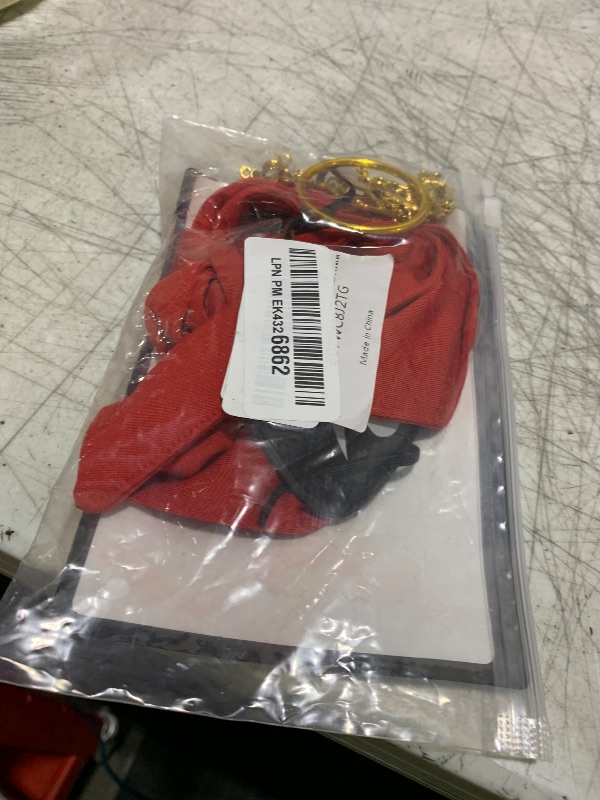 Photo 1 of Beelittle Captain Pirate Costume Accessories Set Red Headband Pirate Skull Eye Patch Gold Earrring Necklace (Red 2)