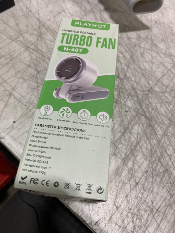 Photo 1 of PlayHot Portable Handheld Turbo Fan, 5 Gear Wind, Battery Operated, Up to 12 Working Hours, 3 IN 1 Hand Fan with Air Turbo Tech Cooling Fan for Outdoor Activities, Travel, Beach (White)