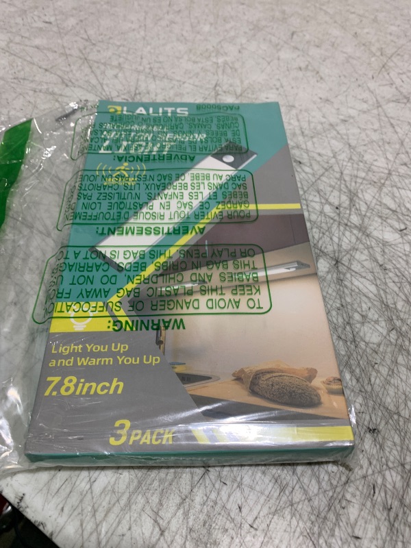 Photo 1 of Under Cabinet Lighting, Equipped with Motion Sensor, Rechargeable Battery Operated?3-Level Adjustable Brightness, 3 Pack Magnetic Under Counter Lights for Kitchen, Closet, Pantry, 7.8"