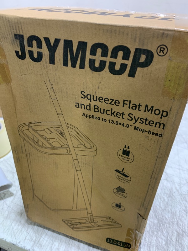 Photo 1 of JOYMOOP Mop and Bucket with Wringer Set, Hands Free Flat Floor Mop and Bucket, with 3 Washable Microfiber Pads, Wet and Dry Use, Floor Cleaning System