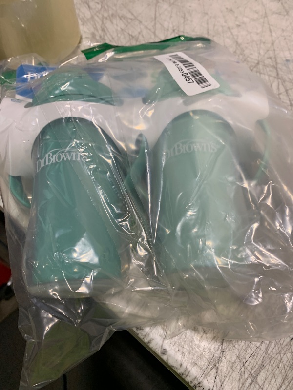 Photo 1 of Dr. Brown's Milestones Insulated Sippy Cup with Straw and Handles, Spill-Proof Tumbler with Lid, 2-Pack, Green, 10 oz/300 mL, BPA Free, 12m+