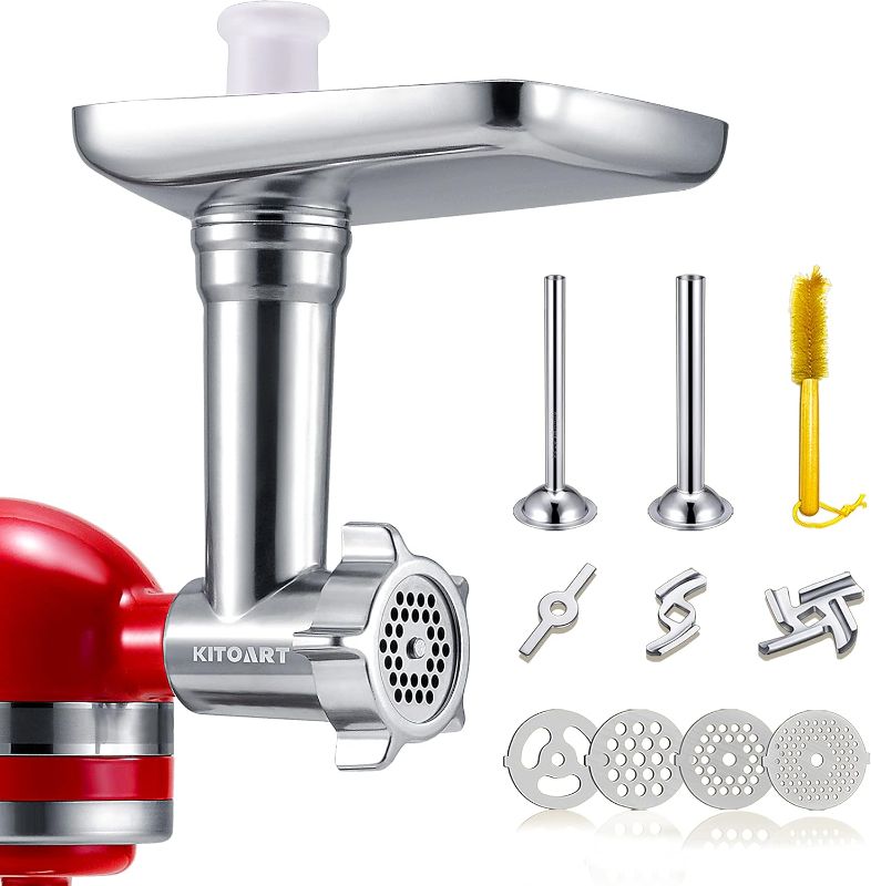 Photo 1 of Metal Food Grinder Attachments for KitchenAid Stand Mixers, Meat Grinder, Sausage Stuffer, Perfect Mixer Attachment for KitchenAid Mixers, Silver(Machine/Mixer Not Included)