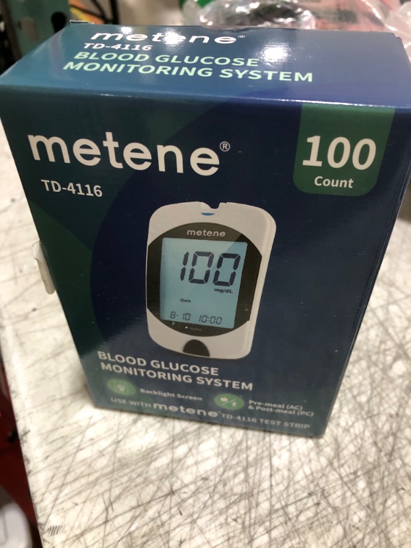 Photo 1 of Metene TD-4116 Blood Glucose Monitor Kit 100 Glucometer Strips 100 Lancets