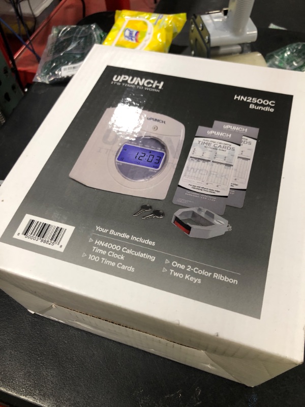 Photo 1 of uPunch HN2500 Calculating Time Clock Bundle for Small Business: Auto Align Employee Time Tracking System with 100 Time Cards, Ribbon, and Keys