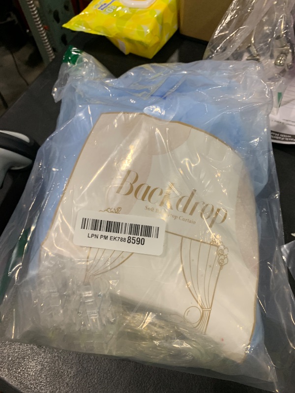 Photo 1 of 10x10ft Baby Blue Tulle Backdrop Curtain with Lights String for Parites, Sheer Backdrop Curtains for Wedding Baby Shower Birthday Party Photo Shoot Decorations