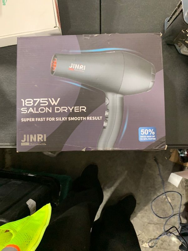Photo 1 of JINRI Ionic Hair Dryer with Diffuser & Comb and Concentrator, Lightweight Quiet Infrared Blow Dryer, Powerful 1875 Watt Motor for Smooth and Fast Drying Hair, Black
