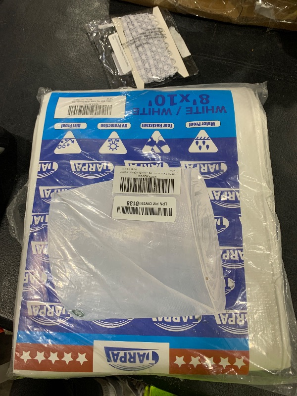 Photo 1 of TARPAL 8'x10' White Tarp Waterproof 7.5 mil Medium Duty All Purpose Poly Tarps Cover Waterproof,Snow Proof UV Protection,Rip and Tear Proof,Poly Tarpaulin
