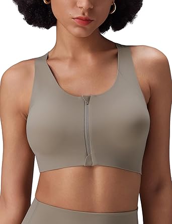 Photo 1 of baleaf Sweatleaf Womens Zip Front Closure Sports Bras, Racerback Padded High Impact Yoga Workout Running Bra XXL