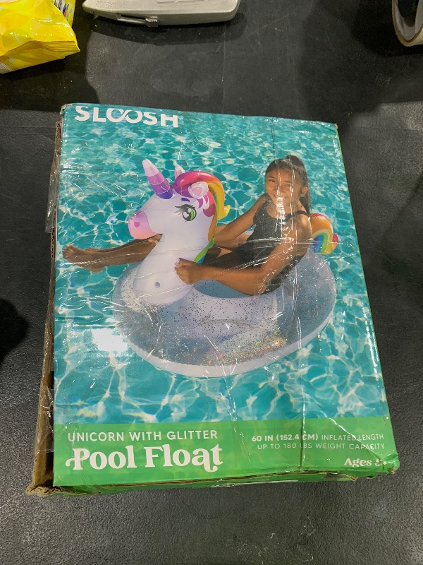 Photo 1 of JOYIN Unicorn Pool Float Kids - Inflatable Rainbow Unicorn Floaty with Glitters Fun Pool Floats, Ride On Unicorn Beach Lake Floaties Raft Lounge, Party in Summer Decorations Pool Toys for Kids
