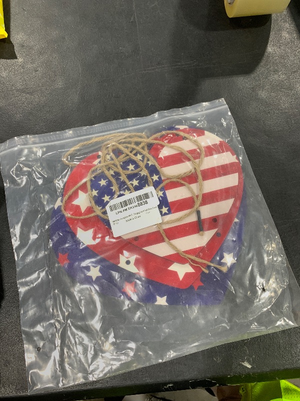 Photo 1 of 4th of July Decorations Patriotic Wreath Heart Hanging Decor 4th of July Wreaths for Front Door Wooden Front Door Decorations Memorial Day Fourth of July for Porch Wall Indoor Home Decor