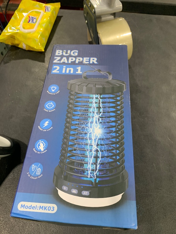 Photo 1 of Bug Zapper Outdoor, 2025 Upgraded 3 in 1 Rechargeable Bug Zapper with 5000mAh Battery & LED Night Light, 4000V Cordless Waterproof Mosquito Zapper for Outside,Patio,Backyard,Garden Black