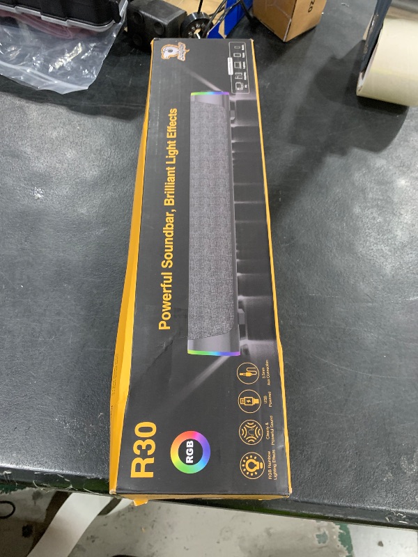 Photo 1 of SOULION R30 Computer Speakers, Colorful LED Lights with Switch Button, Surround Sound Portable Computer Sound Bar Speakers for Desktop, Gray