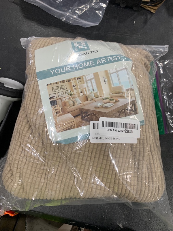 Photo 1 of H.VERSAILTEX Super Stretch Individual Seat Cushion/Couch Slipcover Sets Thick Jacquard Textured Twill Fabric (3 Piece Sofa Covers, Sand)