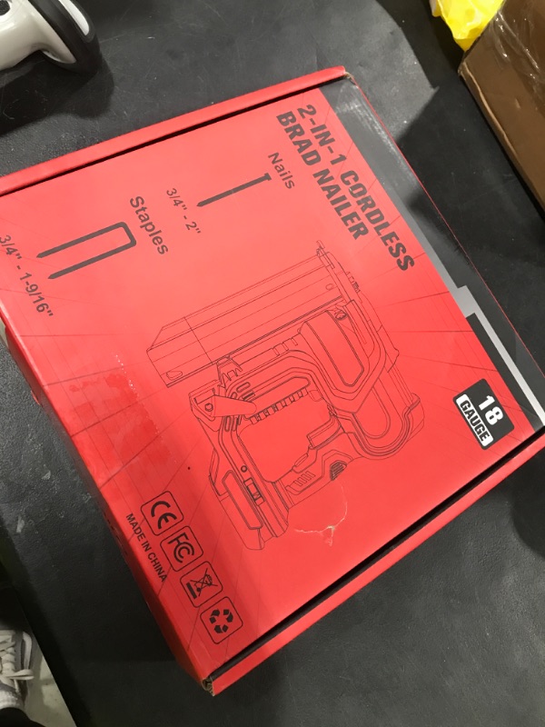 Photo 1 of Cordless 2" Brad Nailer For Milwaukee Battery(No Battery), 2-in-1 Electric Nail Gun/Staple Gun, 18 Gauge Nail Gun Battery Powered with 1000 Nails for Wood Carpentry, Adjustable Depth, 2 Modes