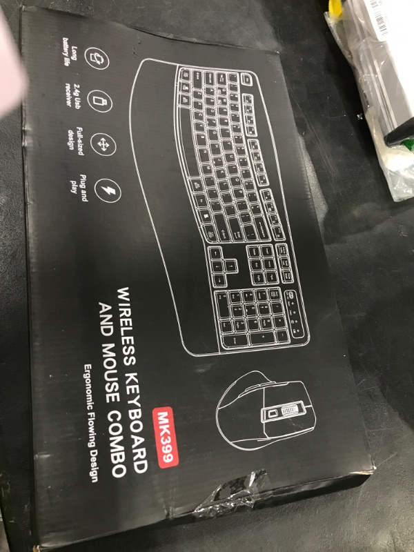 Photo 1 of Wireless Keyboard and Mouse Combo, 2.4G Full Size Wave Keys Ergonomic Keyboard with Wrist Rest and 3-Level DPI Adjustable Wireless Ergonomic Mouse for Windows, Mac OS Desktop/Laptop/PC(Black)