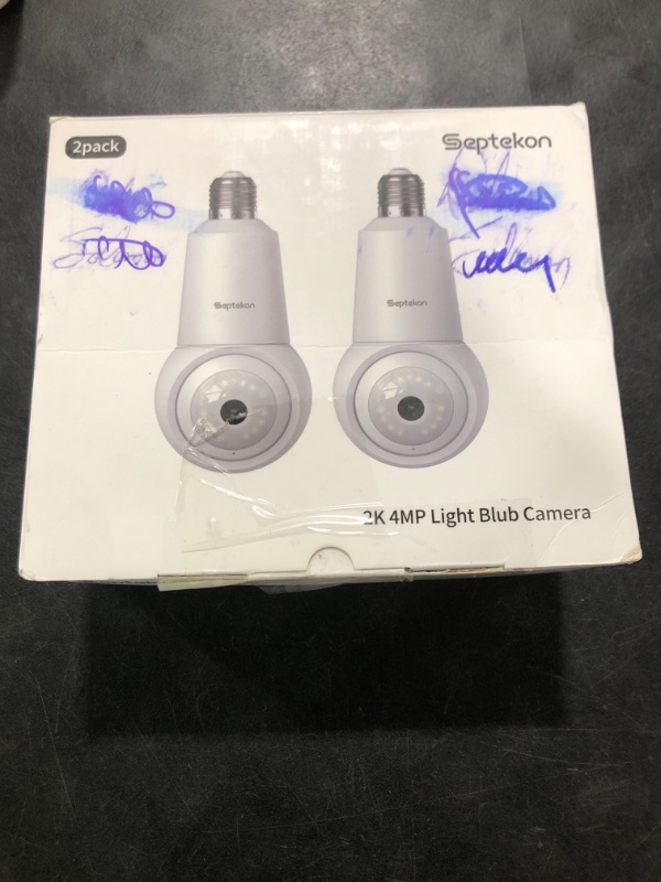 Photo 1 of Septekon 4MP Light Bulb Camera 2 Pack, 360 Light Socket Security Camera Outdoor Indoor 2.4GHz WiFi, 2K Full Color Night Vision, Motion Detection Alarm, IP65 Waterproof, Two-Way Audio