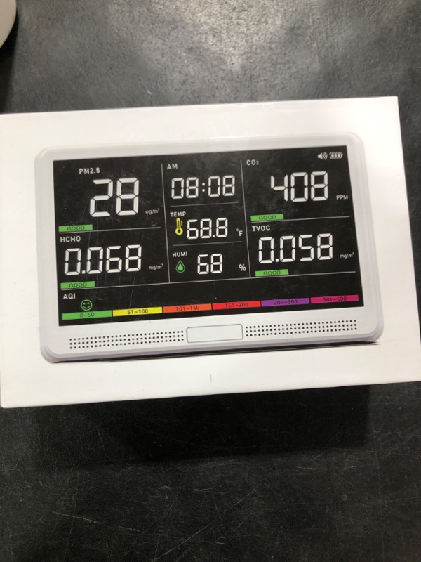 Photo 1 of 16 in 1 Air Quality Monitor Indoor 7" Display 9 AQI+7 AQI Alerts Air Quality Meter for CO2, TVOC, PM2.5 PM1.0 PM10, HCHO, Temperature Humidity AQI & Time, Air Detector Air Quality Tester for Home