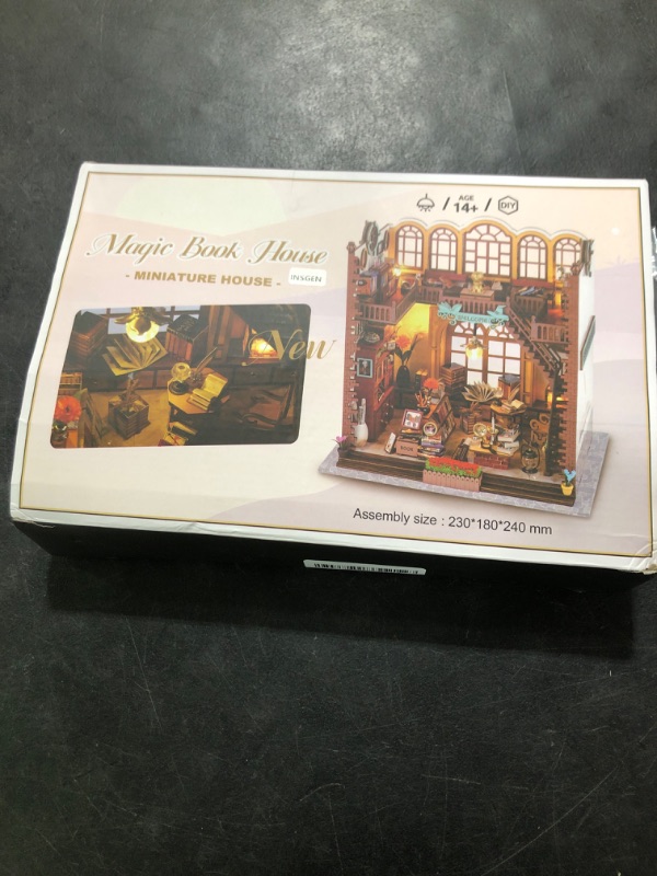 Photo 1 of INSGEN DIY Miniature Dollhouse Greenhouse Building Room Kit, Wooden Diorama Book Nook House Kits Build Crafts for Adults, Miniature Street Tiny Library House Making Kit 1:24 Scale