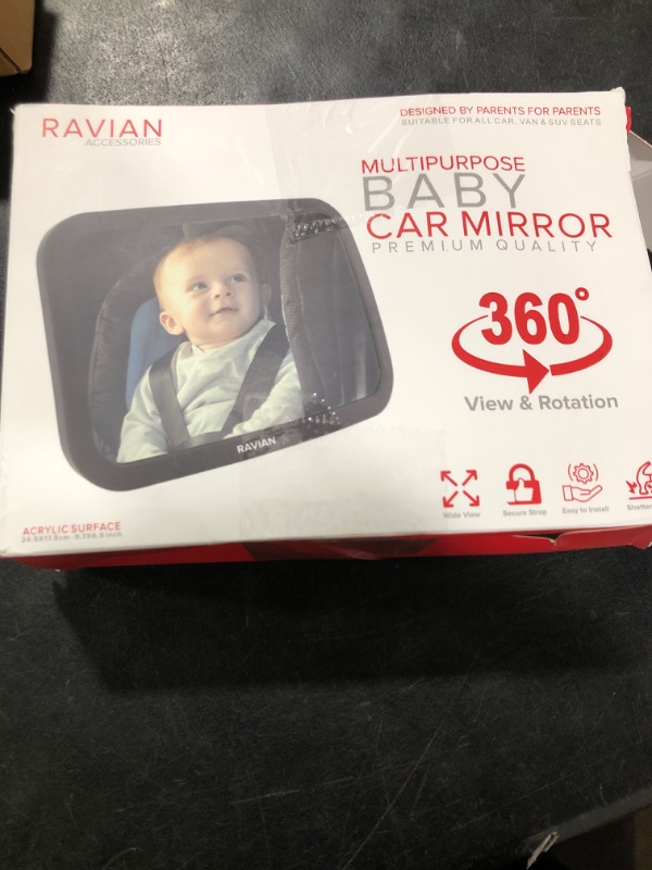 Photo 1 of Baby Car Mirror Rear Facing Baby Essentials 100% Shatterproof Safest Clear View 360° Adjustable to All Seats and Ages Crash Tested Fully Assembled