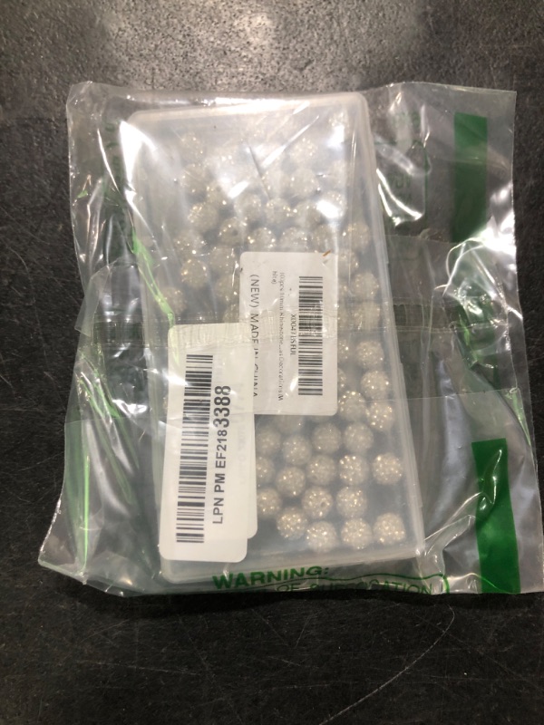 Photo 1 of 100pcs 10mm Rhinestone Clay Beads for Crafting - Ice Collection Baseball Bling Style, Round Shamballa Disco Ball Design, Fancy Sparkle for DIY Necklace Jewelry Making Christmas Decorations (White)