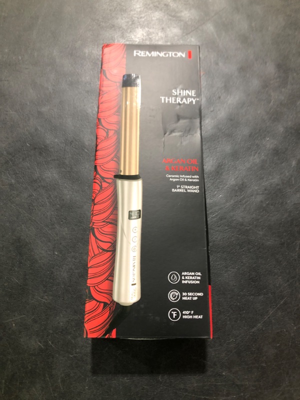 Photo 1 of REMINGTON Shine Therapy Argan Oil & Keratin Infused 1 Inch Straight Barrel Curling Wand for Loose Waves, Includes Heat Glove