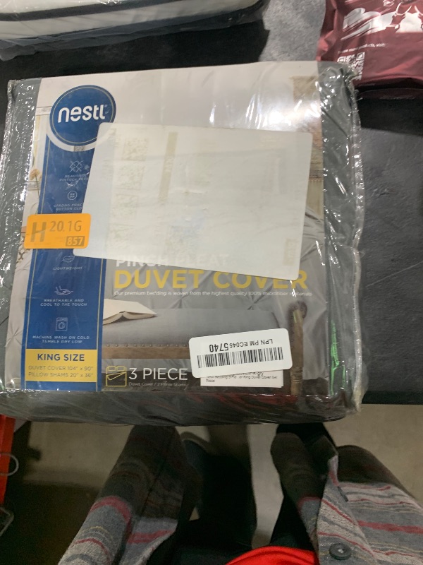 Photo 1 of Nestl Dark Grey Duvet Cover King Size - Soft Double Brushed Duvet Set with Button Closure & Corner Ties, 3 Piece Luxurious Pinch Pleated Duvet Cover Set 104x90 Inches with 2 Pillow Shams
