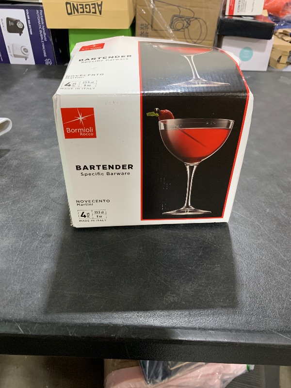Photo 1 of Bormioli Rocco Novecento Stemware, Set Of 4 Martini Glasses, And Cocktail Glass , 8 Oz, Crystal Clear Star Glass, Dishwasher Safe, Made In Italy.