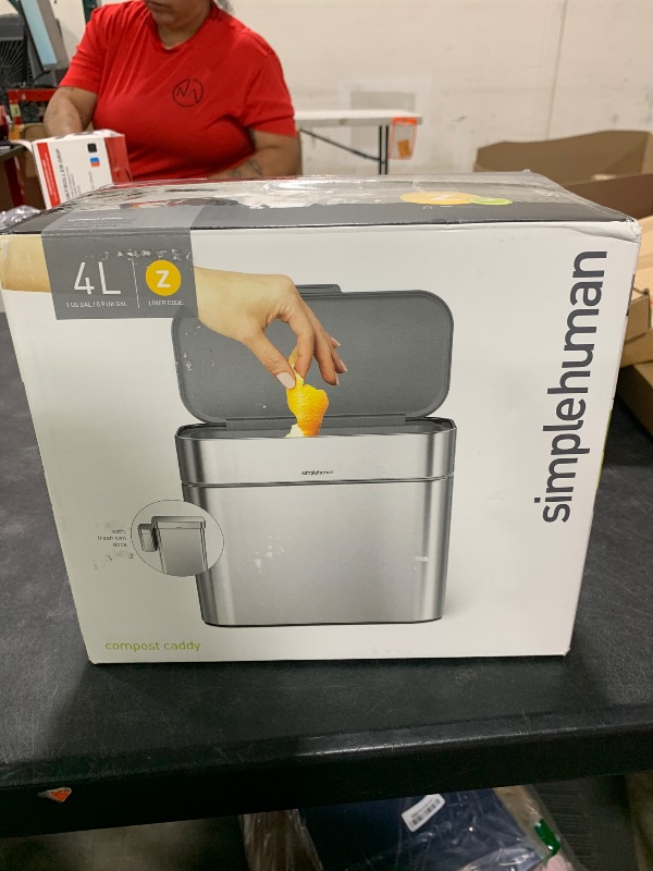 Photo 1 of simplehuman Compost Caddy, Detachable and Countertop Bin, 4 Liter / 1.06 Gallon, Brushed Stainless Steel