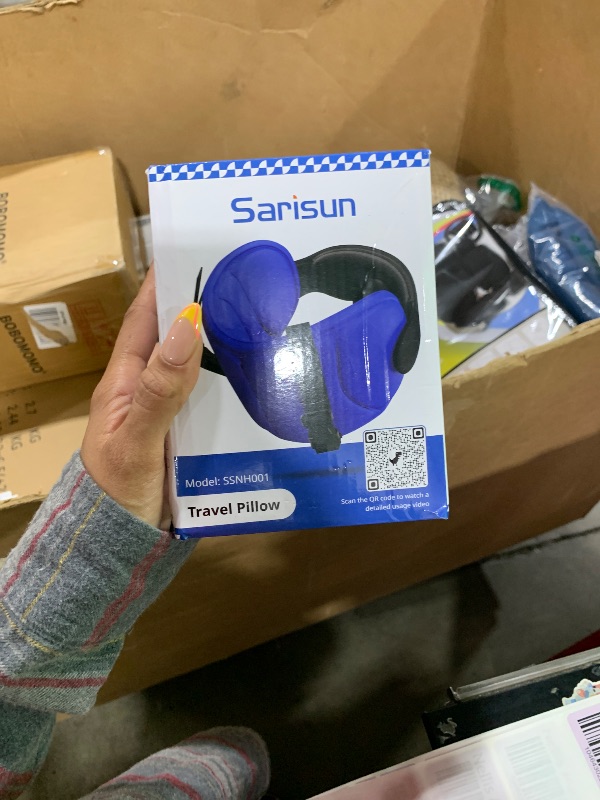 Photo 1 of SARISUN Travel Pillows for Airplanes, Airplane Pillow for Long Flight, Airplane Head Strap with Eye Mask for Sleep, Travel Neck Pillow for Car Road Trip, 360° Support Headrest, Stop Bobblehead, Black