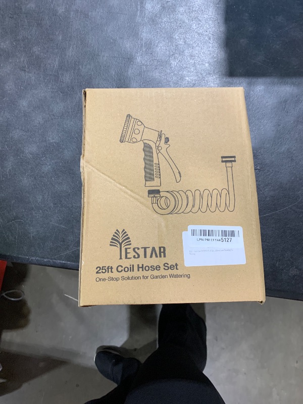 Photo 1 of Coil Hose 25FT EVA Coil Garden Hose With 3/4'' Brass Connector Coiled Water Hose Lightweight And No Kink Includes 7 Patterns Spray Nozzle For Outdoors Lawn Watering Car Washing