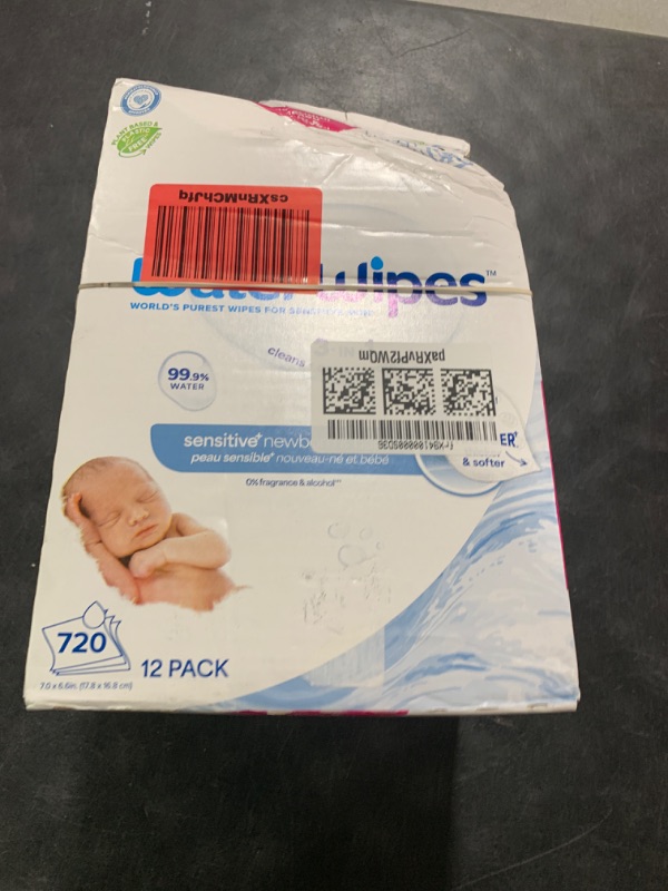 Photo 1 of WaterWipes Plastic-Free Original Baby Wipes, 99.9% Water Based Wipes, Unscented & Hypoallergenic for Sensitive Skin, 60 Count (Pack of 12), Packaging May Vary