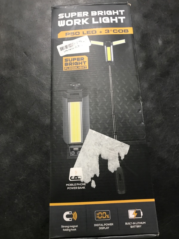 Photo 1 of Rechargeable Camping Light with Stand, Outdoor LED Cordless Work Light with Portable Telescopic Bracket, 6AH Battery, 2000 Lumen Construction Lights with Carrying Bag