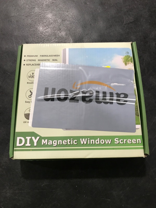 Photo 1 of HOFUDON Window Screen Adjustable Magnetic Window Screen Replacement Max 39” x 59”, DIY Fiberglass Mesh Window Screens for House Windows White Frame Grey Mesh