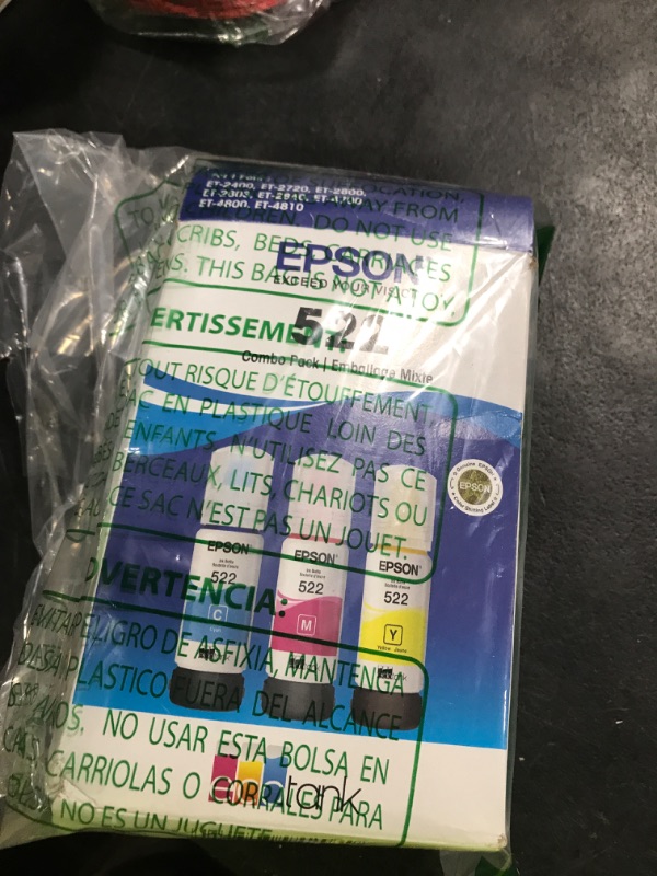 Photo 1 of EPSON 522 EcoTank Ink Ultra-high Capacity Bottle Color Combo Pack (T522520-S) Works with EcoTank ET-2720, ET-2800, ET-2803, ET-2840, ET-4700, ET-4800, ET-4810