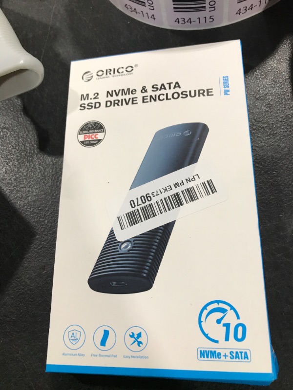 Photo 1 of ORICO M.2 NVMe SATA SSD Enclosure Adapter Tool-Free, USB C 3.2 Gen 2 10Gbps NVMe, 5Gbps NGFF SATA PCIe M-Key(B+M Key) 2230/2242/2260/2280, Aluminum External M2 Reader Support UASP Trim- PWDM2-BK