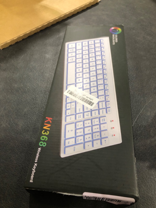 Photo 1 of SABLUTE Wireless Keyboard with 7 Colored Backlits, Rechargeable Silent Compact Cordless Computer Keyboard with Low Profile Quiet Light Up Keys for Windows, PC, Linux, Chrome, Mac (White)