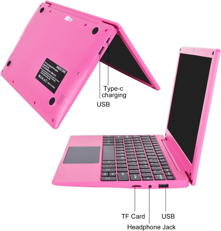 Photo 1 of 10.1Inch Laptop,Quad-Core Processor with Android 12.0 OS,2GB RAM,64GB EMMC,Built-in Camera, WiFi,USB Interface,Tpye-C Charging for Learning and Entertainment (Pink 2GB+64GB)
