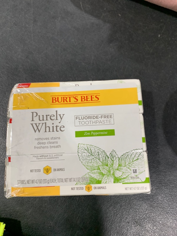 Photo 1 of Burt's Bees Toothpaste, Natural Flavor, Fluoride-Free, Purely White, Zen Peppermint, 4.7 oz, Pack of 3