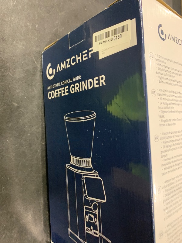 Photo 1 of AMZCHEF Coffee Grinder, Coffee Bean Grinder for Home Use with Precise Grinding, LED Control Panel, Detachable Funnel Stand, Anti-static Design, 48 Grind Settings, silver