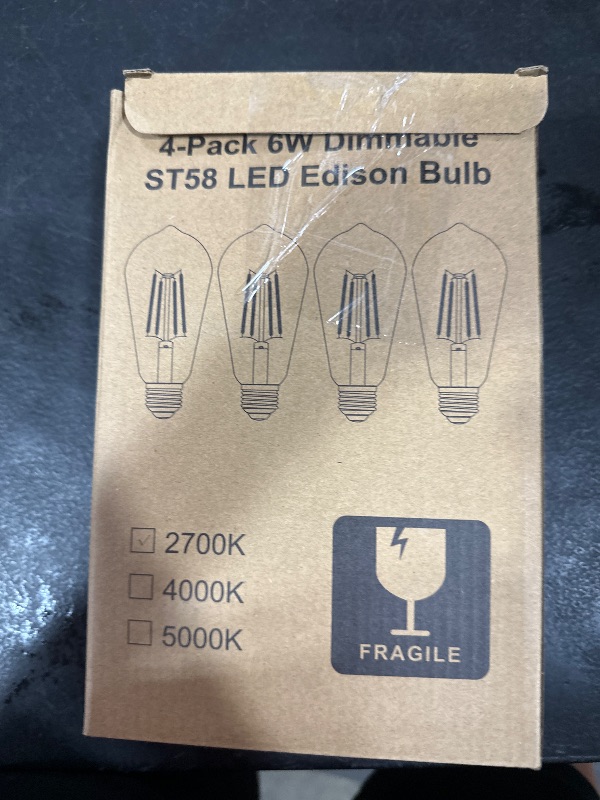 Photo 1 of PARTPHONER LED Light Bulbs Dimmable Vintage Edison Bulb, E26 LED Bulb 60W Equivalent 720 Lumens, Warm White 2700K, ST58 Antique LED Filament Bulb CRI 85+, Clear Glass, Pack of 4