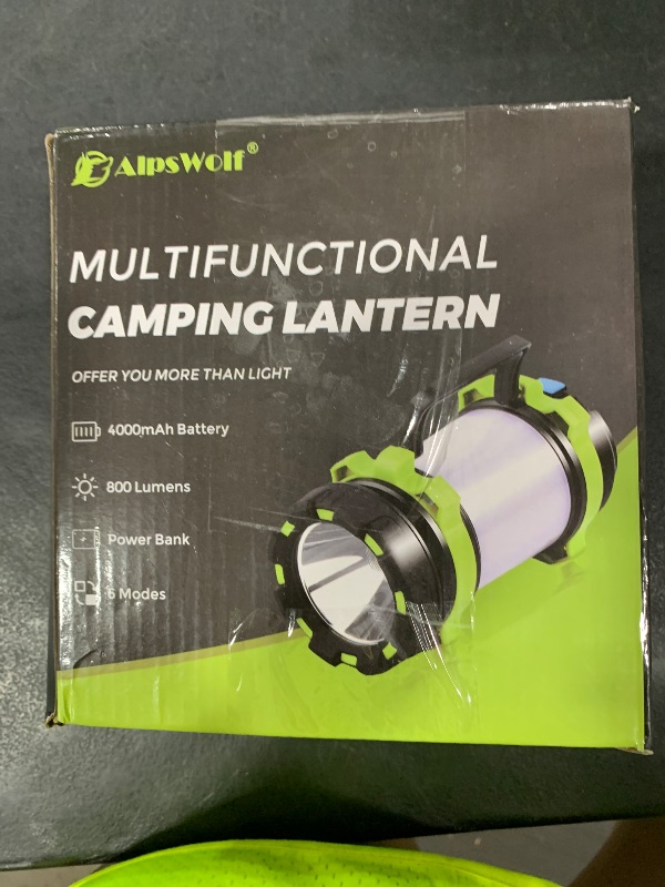 Photo 1 of Alpswolf Camping Lantern Rechargeable, 4000mAh Camping Flashlight 6 Modes LED Lantern Portable Rechargeable Lanterns for Power Outage, Emergencies Light for Hiking, Green, 2 Packs