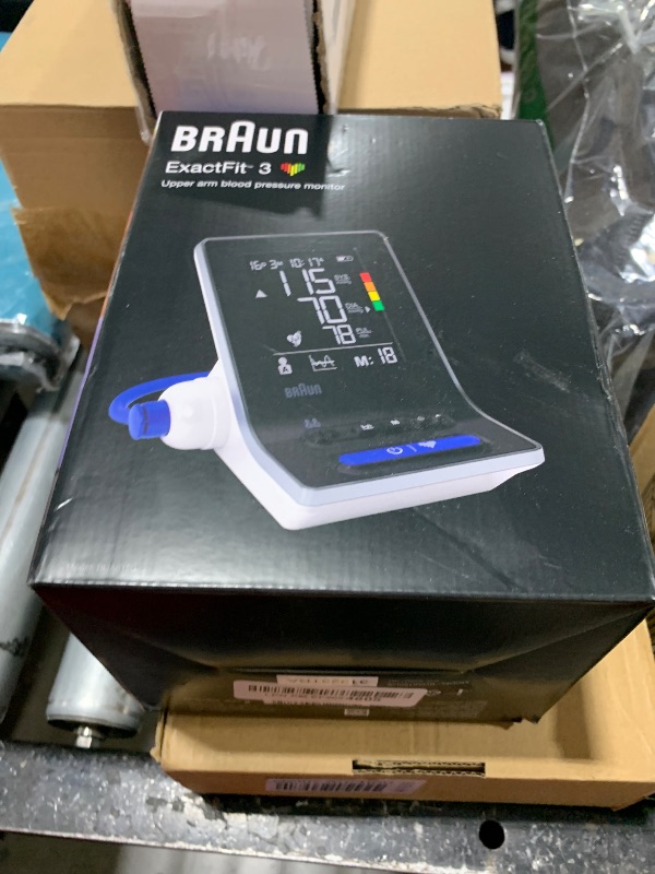 Photo 1 of Braun ExactFit 3 Blood Pressure Monitor for Home Use - Accurate Blood Pressure Machine, Color-Coded Results, Large Display High BP Monitor, 2 Upper Arm Cuff Sizes, 80 Memory Slots, FSA/HSA Eligible
