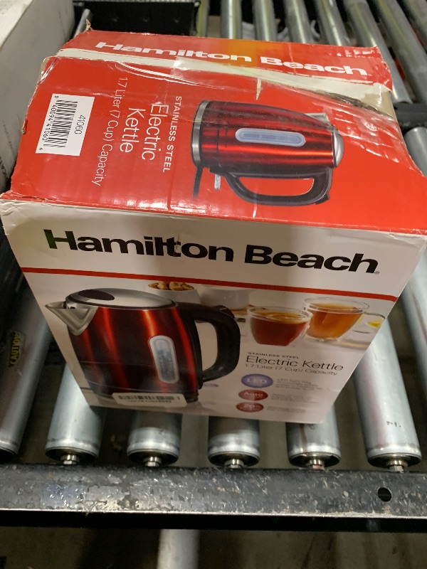 Photo 1 of Hamilton Beach Electric Tea Kettle, Water Boiler & Heater, 1.7 Liter, Cordless Serving, 1500 Watts for Fast Boiling, Auto-Shutoff and Boil-Dry Protection, Red with LED Light Ring (41060)
