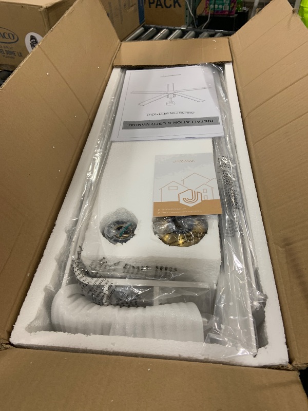 Photo 1 of JAZAVA White Ceiling Fans with Lights, 60 Inch Ceiling Fan with Voice Control, 5 ABS Blades Gold Ceiling Fans with Lights and Remote for Indoor Living Room Hall Patio, CF02-BGW