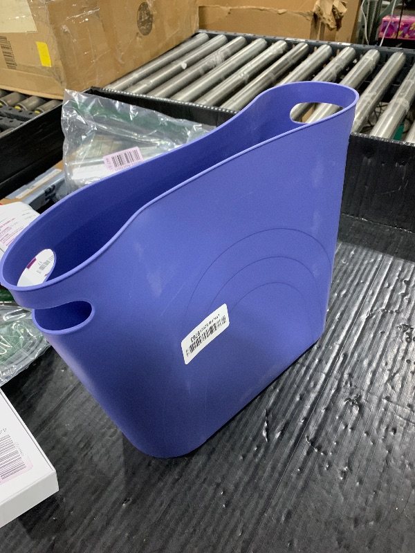 Photo 1 of rejomiik Small Trash Can, 3.5 Gallon Slim Garbage Can Plastic Waste Basket with Handles Container Bin for Narrow Spaces Bathroom, Bedroom, Kitchen, Office at Home, Blue